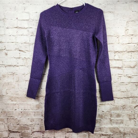 Retrofete Sonja Rib Knit Dress in Metallic Purple Size XL NWT Long Sleeve - Picture 2 of 13